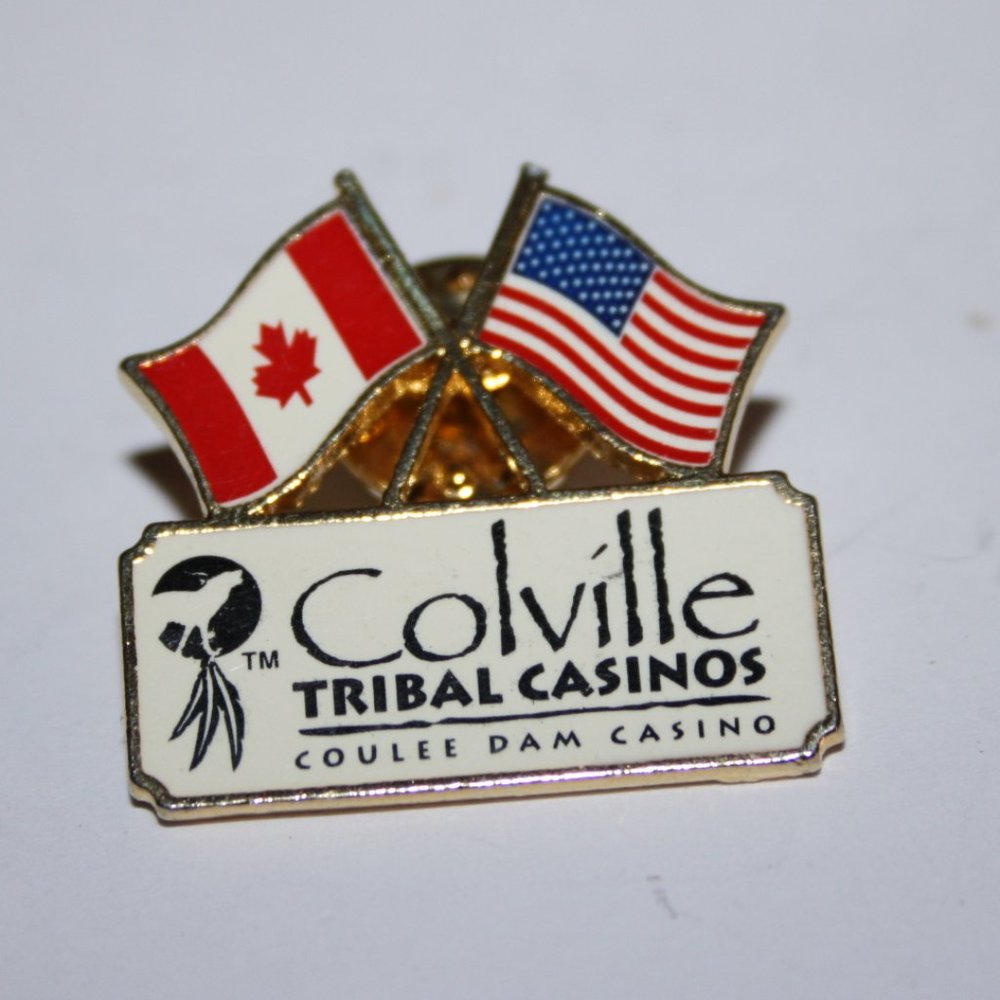 🔴🏨 Colville Tribal Casinos Lapel Pin · 1 1/8" · Gold + Red 🏨🔴
